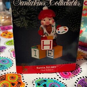 Santa's Best Christmas Tree Ornament First Edition Santa Stubby W/ Blocks